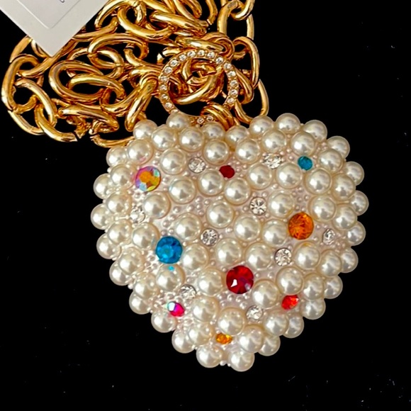 New Betsey Johnson POP HEART PEARL NECKLACE MULTI - Picture 9 of 12
